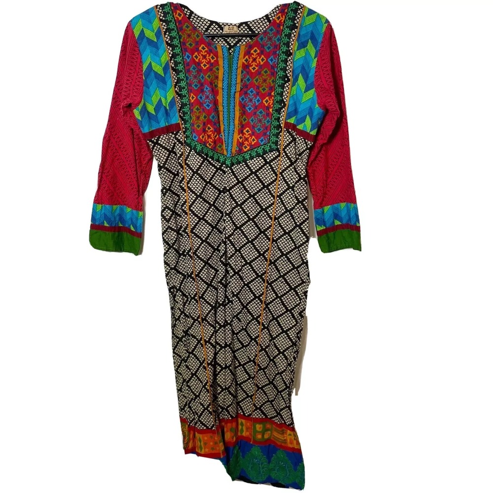 Unbranded‎ Long Sleeve Embroidered Indian Dress Womens 42 Multicolor Colorful